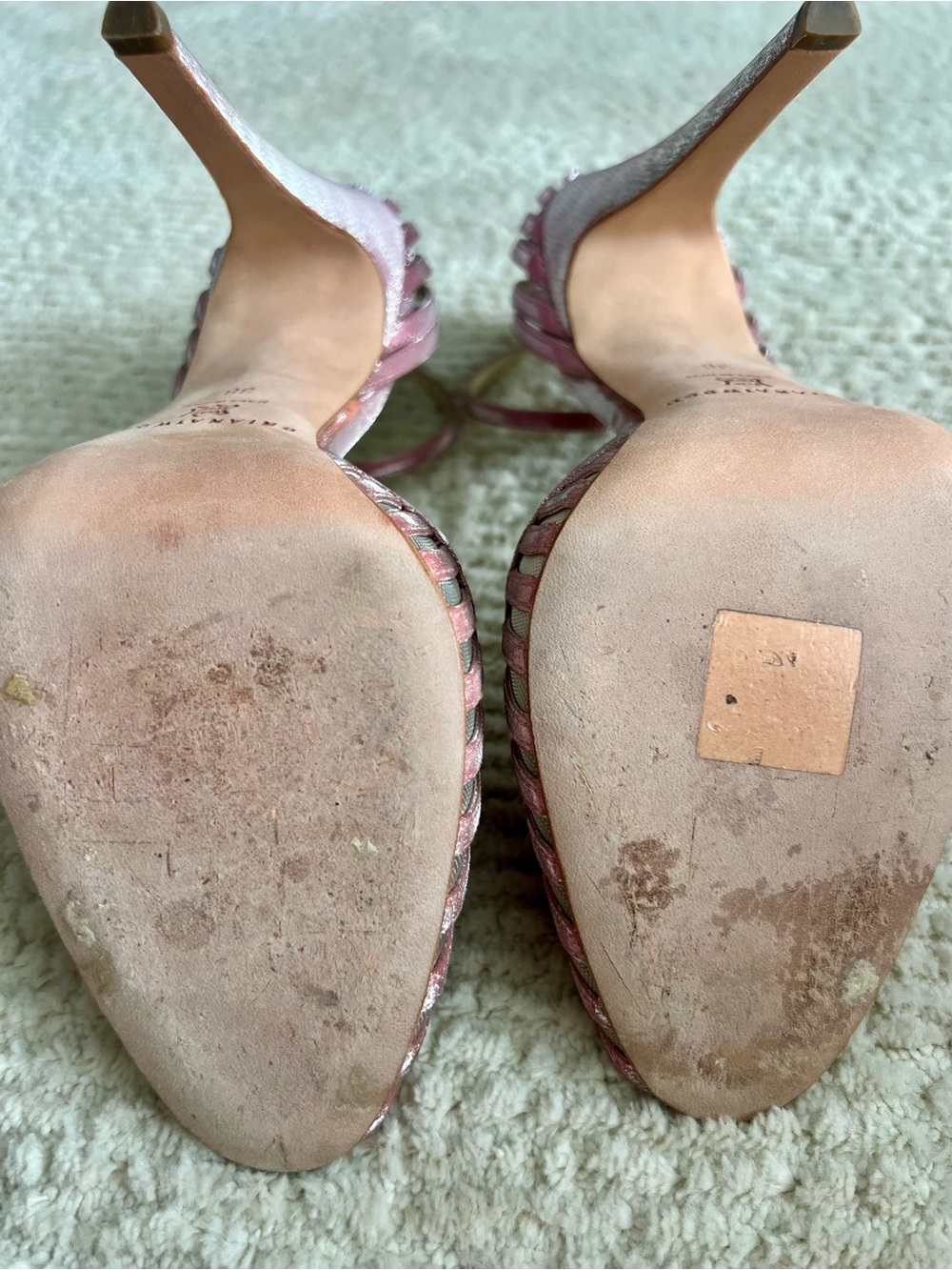 Brian Atwood Rare Pink Metallic Strappy Stiletto Sandals - Picture 7 of 12